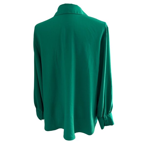 Ann Taylor Women's Emerald Green V Neck Blouse Sz XL Top Button Up Long Sleeve - Picture 3 of 9